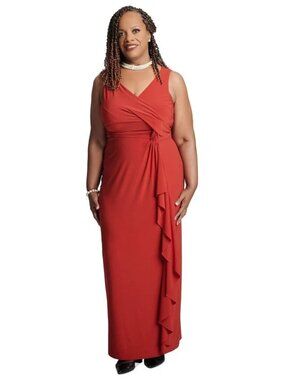 Kasper Women's Ruffle-Front Sleeveless Maxi Dress - Size XL - Crimson Red